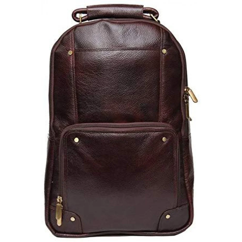 18 inch Leather Laptop Backpack - Brown