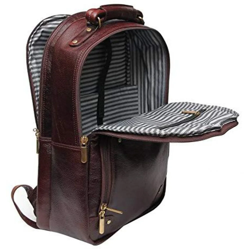 18 inch Leather Laptop Backpack - Brown