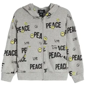 Allover Smiley & Peace Fleece Zip Hoodie