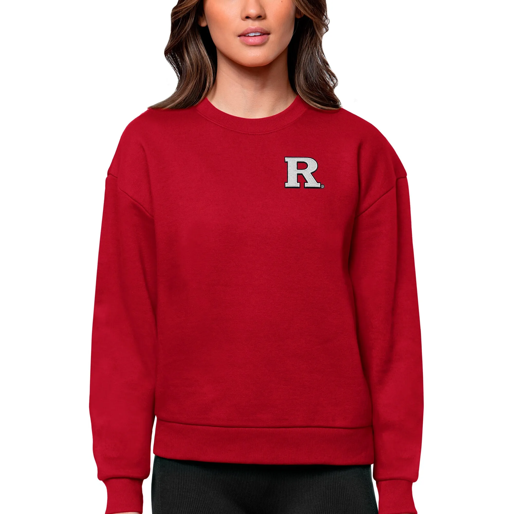 Antigua Rutgers Scarlet Knights Women's Scarlet Logo Victory Crewneck Pullover Sweatshirt