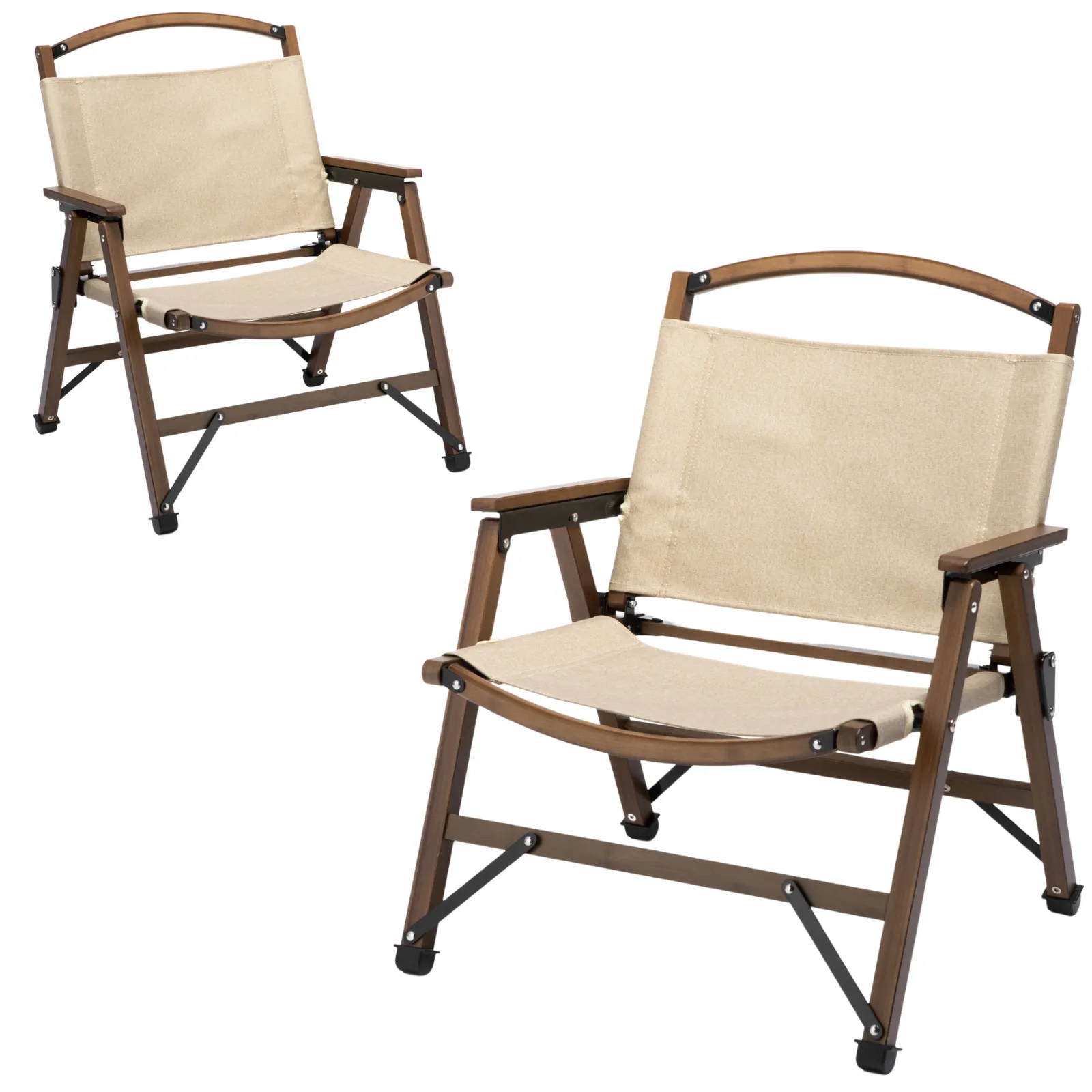 Bamboo Foldable Outdoor Camping Chair - Khaki/Beige - 2 Set