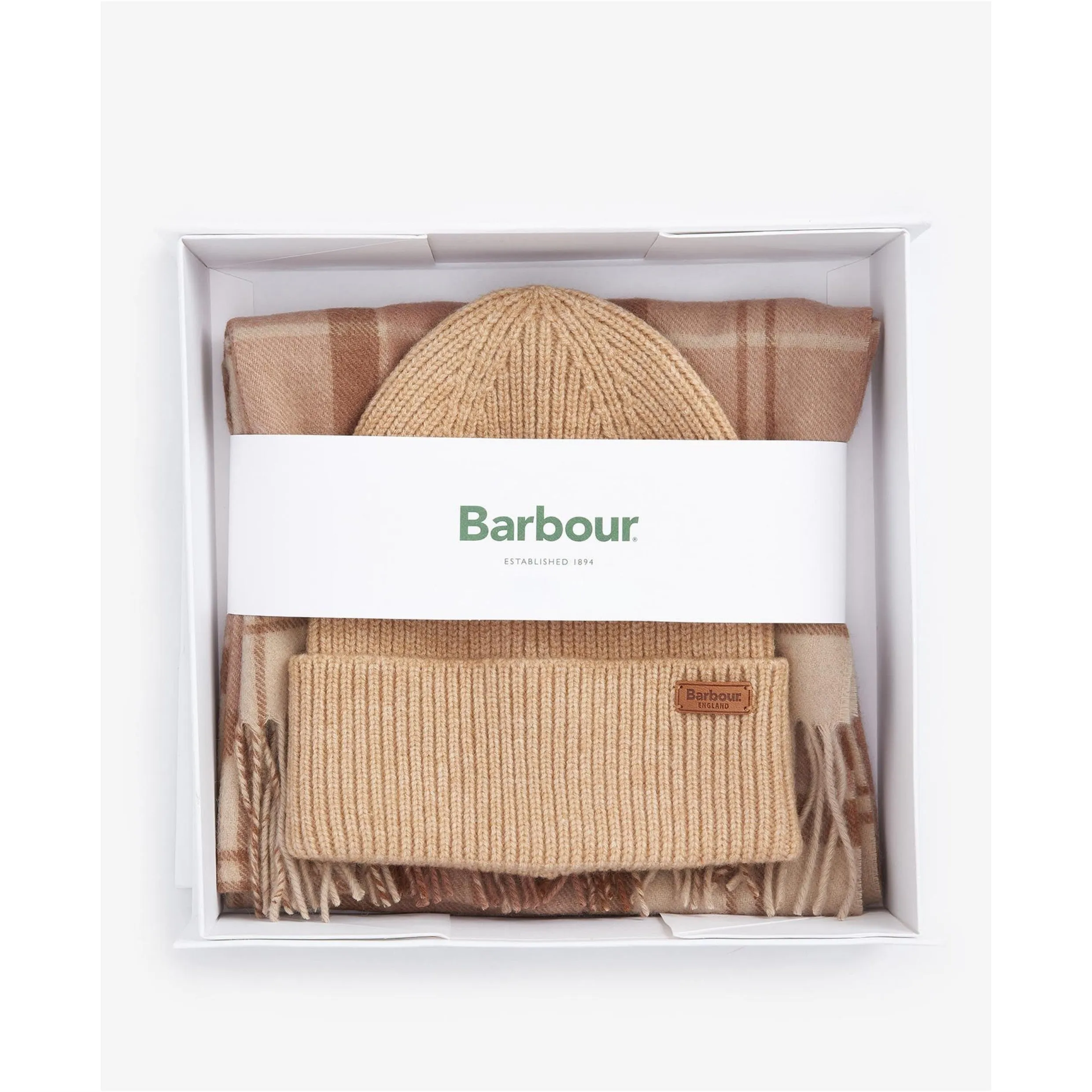 Barbour Aubrey Beanie & Scarf Gift Set in Camel LGS0096CM31