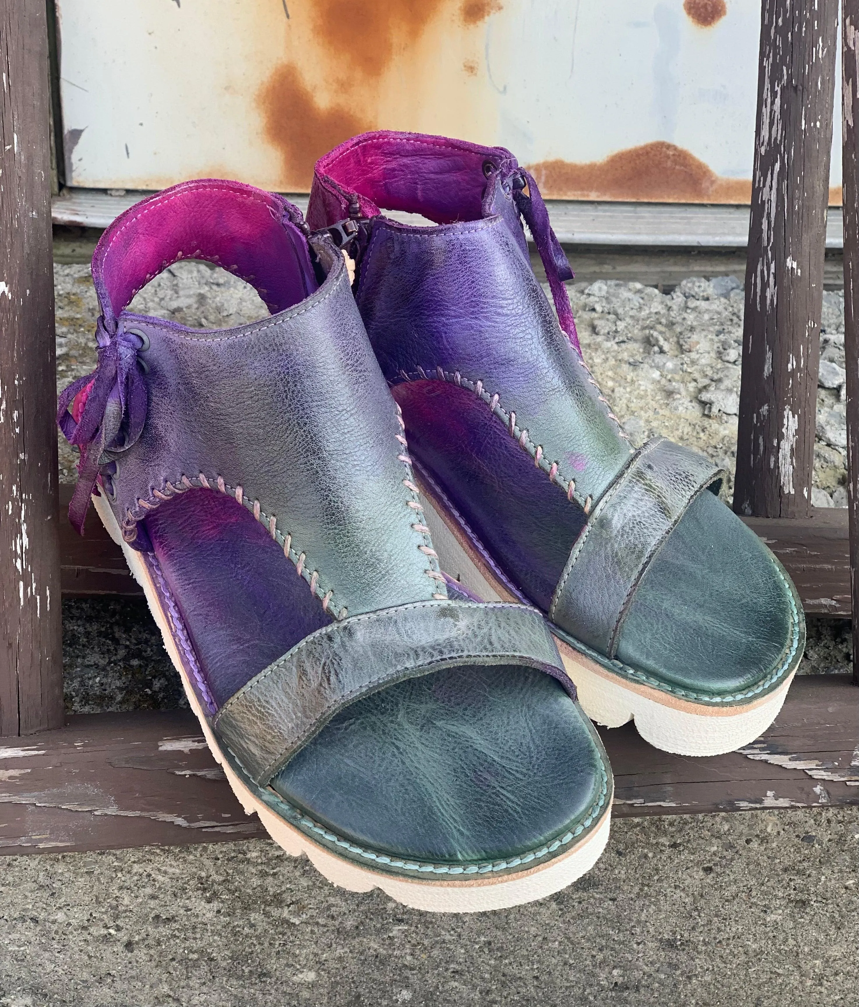 Bed Stu Women's Zoe II Spring Meadow Purple Green Leather Sandals F377186