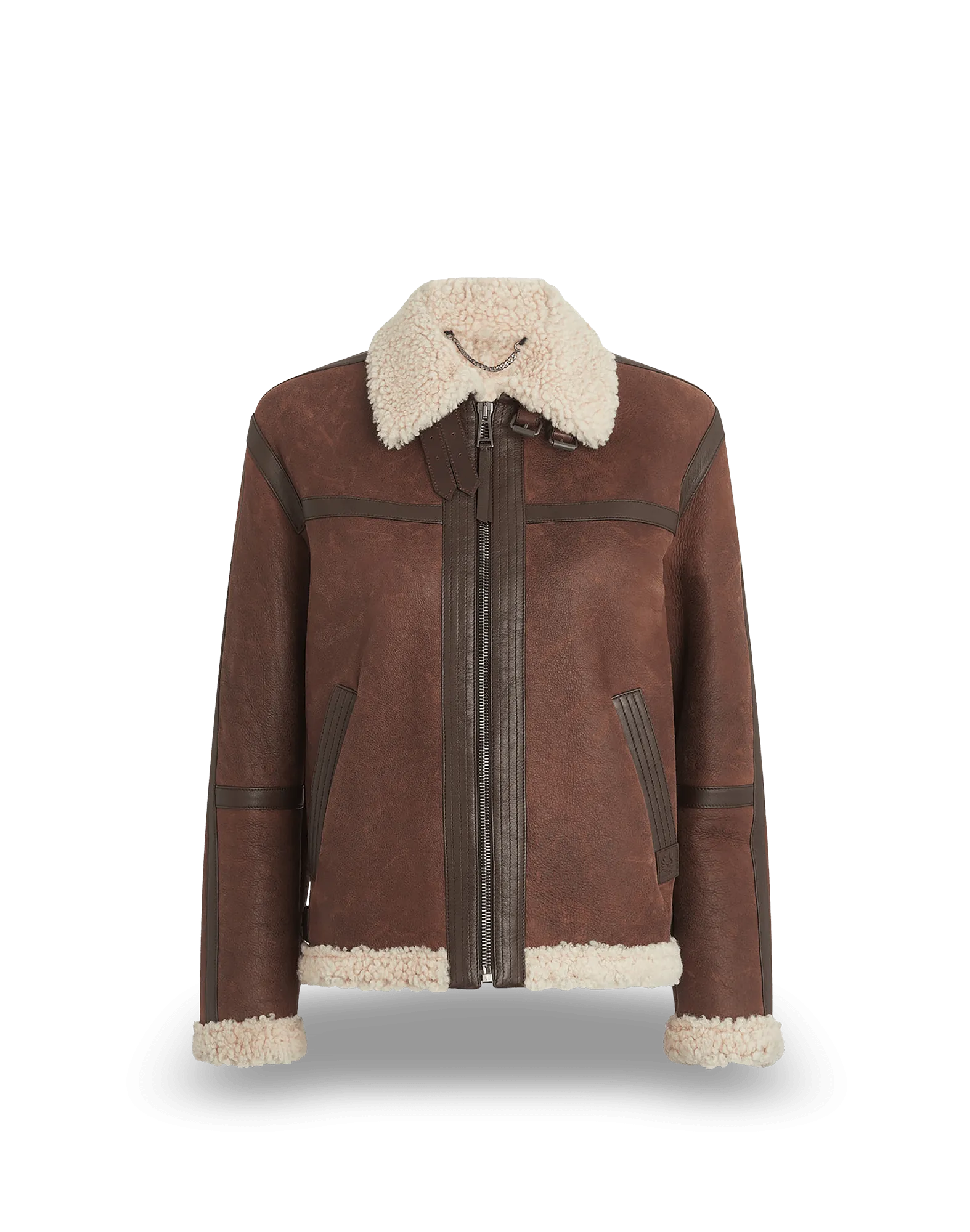 Belstaff Launch Shearling Jacket Lady, saddle brown/cord