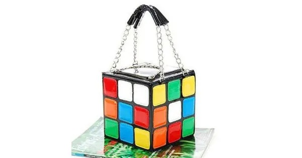 Black Colorful Rainbow Magic Cube Patent Leather Handbag Bag Purse Box