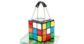 Black Colorful Rainbow Magic Cube Patent Leather Handbag Bag Purse Box