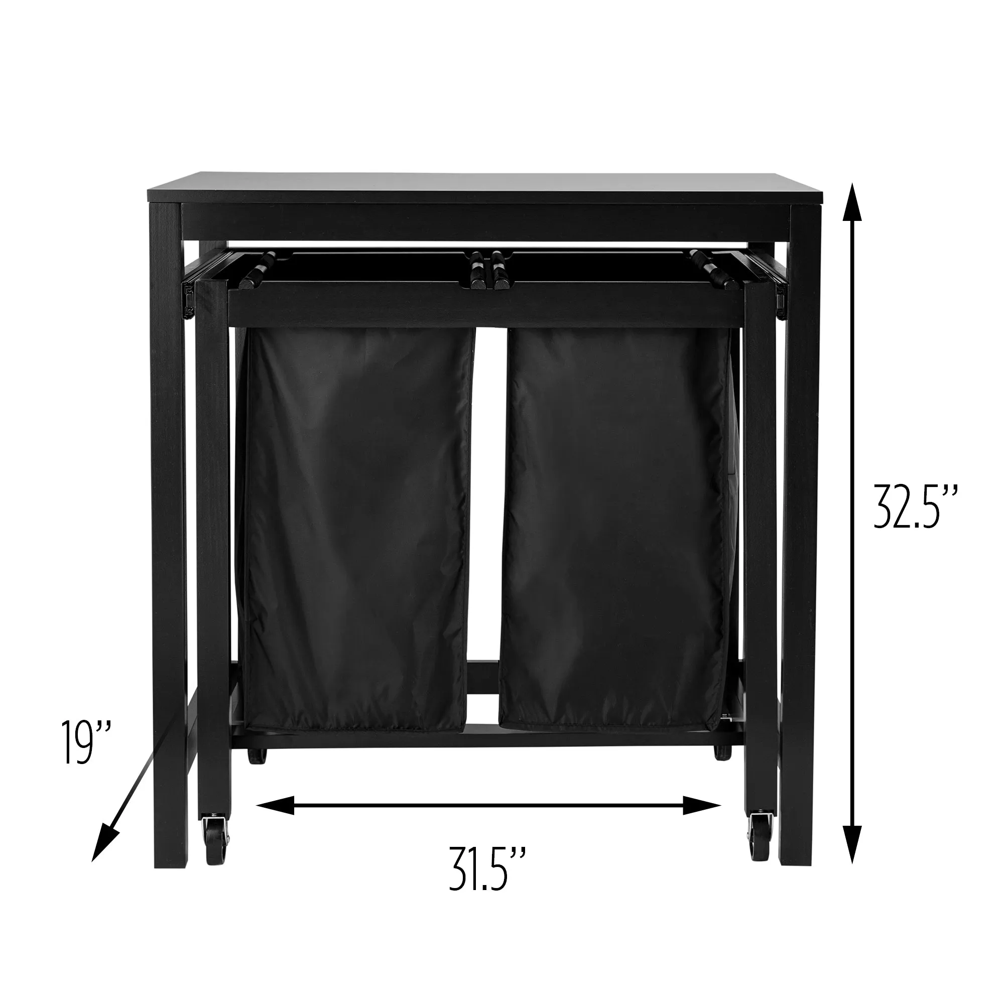 Black Double Laundry Sorter with Folding Table