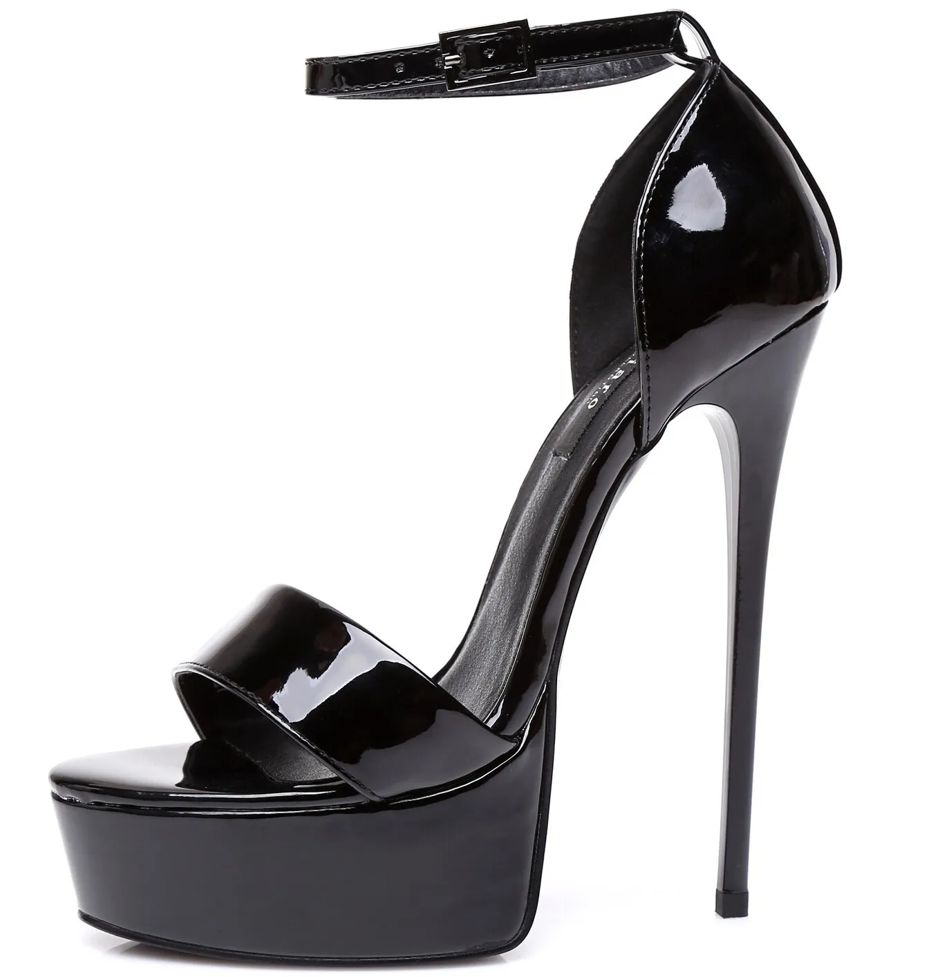 Black shiny Giaro high 16cm heeled platform sandals