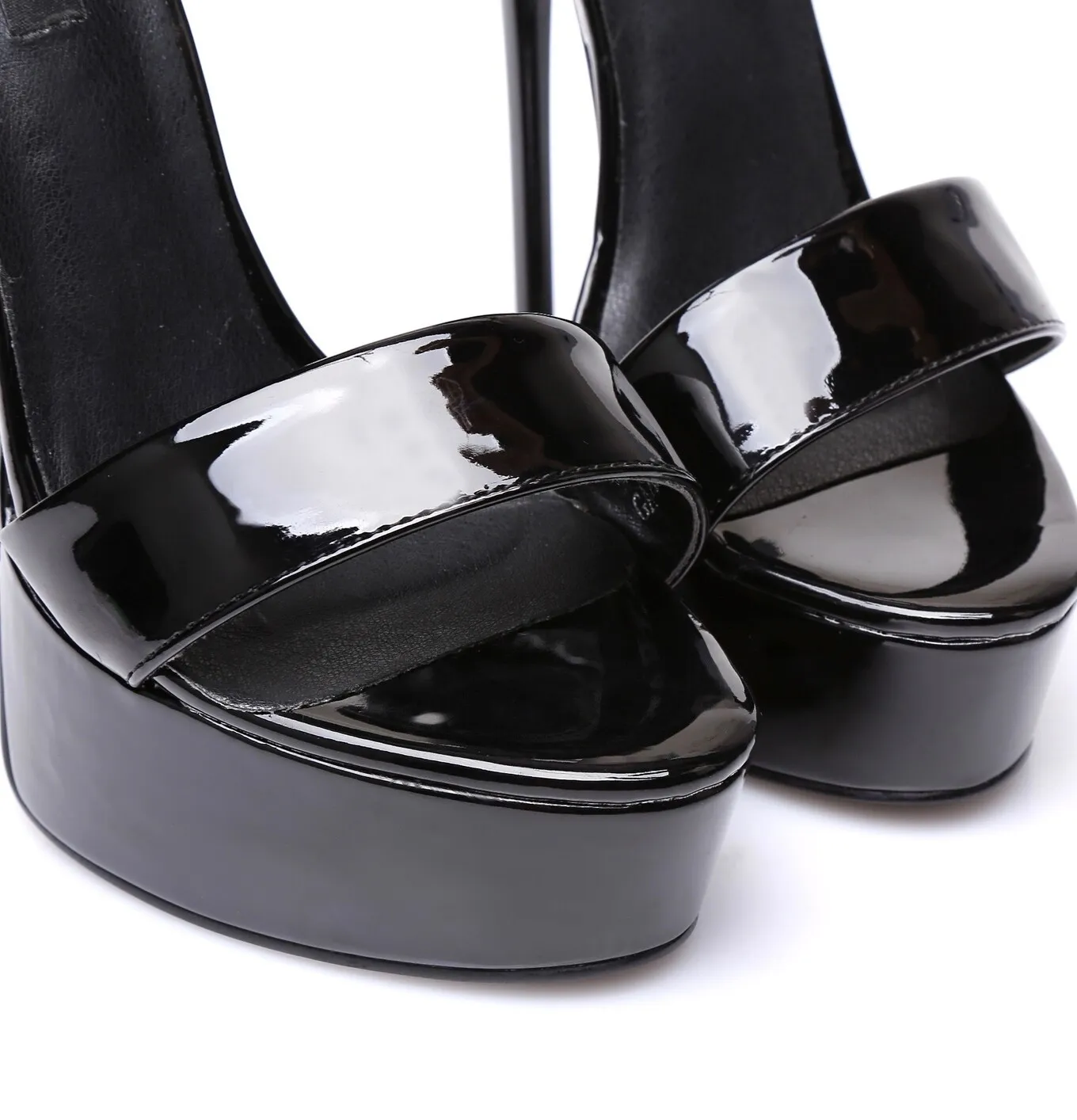 Black shiny Giaro high 16cm heeled platform sandals