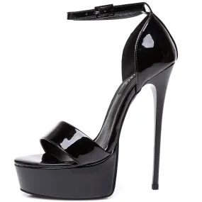 Black shiny Giaro high 16cm heeled platform sandals