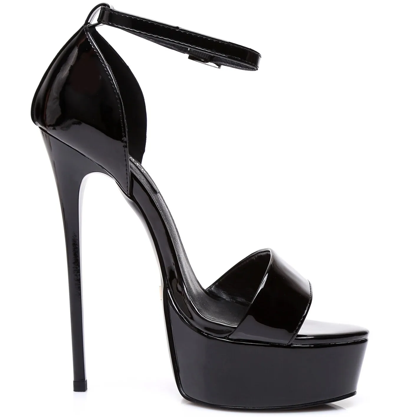 Black shiny Giaro high 16cm heeled platform sandals