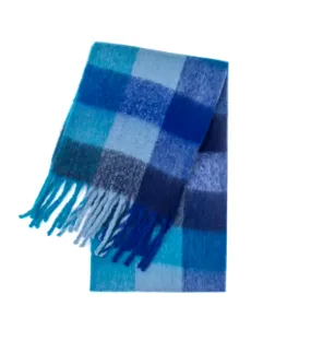 Blue Tartan Wool Blend Scarf