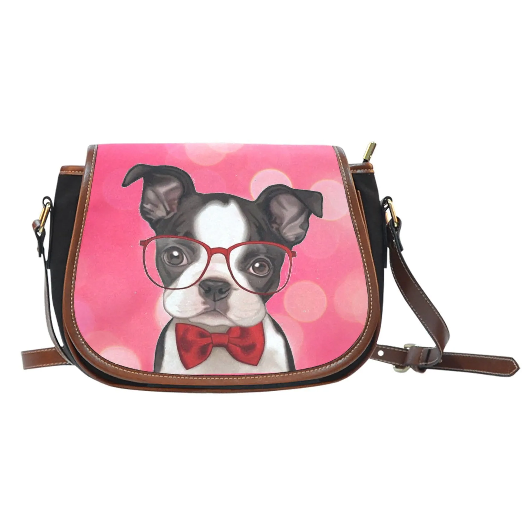 Boston Terrier Leather Trim Saddle Bag