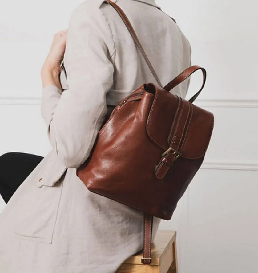 Brown leather cowhide backpack 112194