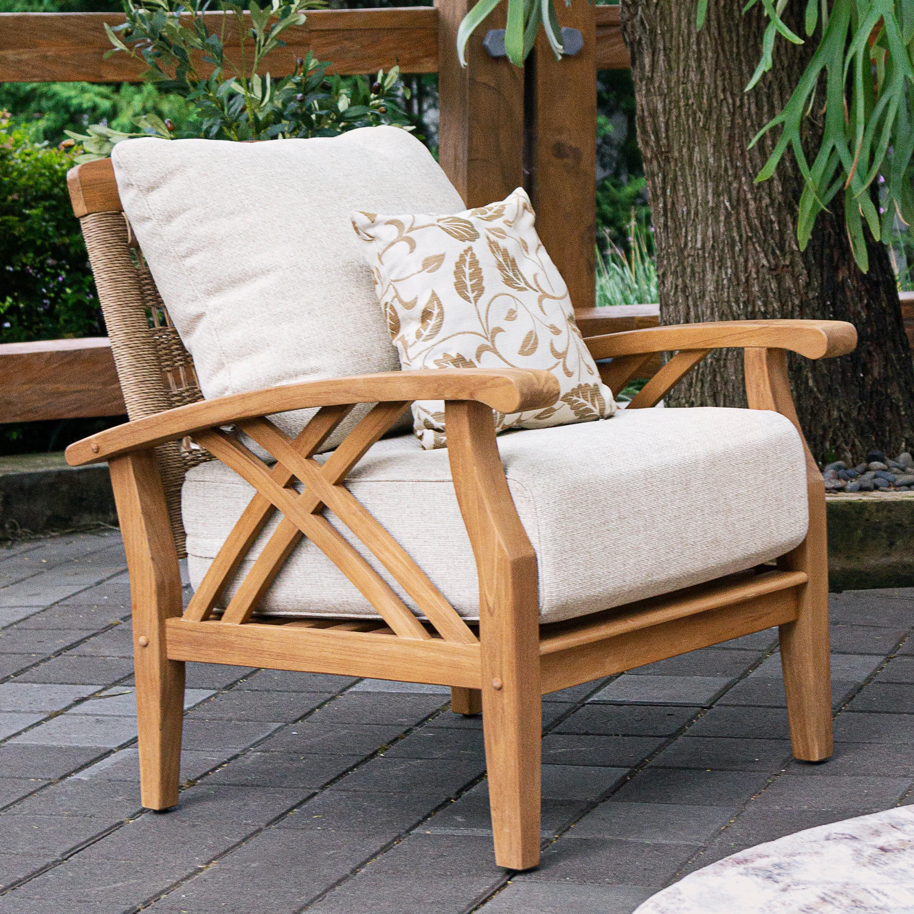 Carmel Teak Wood Patio Lounge Chair with Tan Cushion