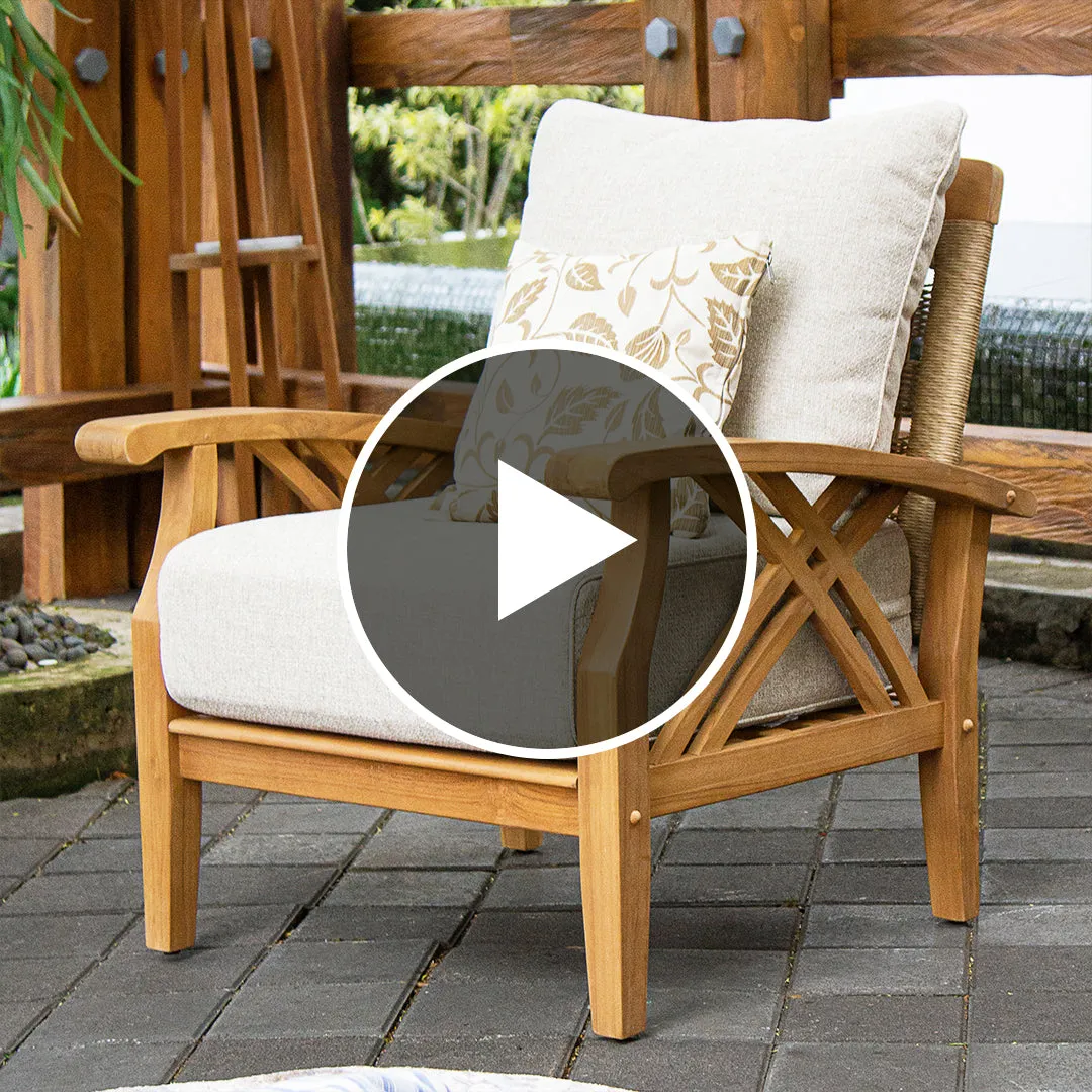 Carmel Teak Wood Patio Lounge Chair with Tan Cushion