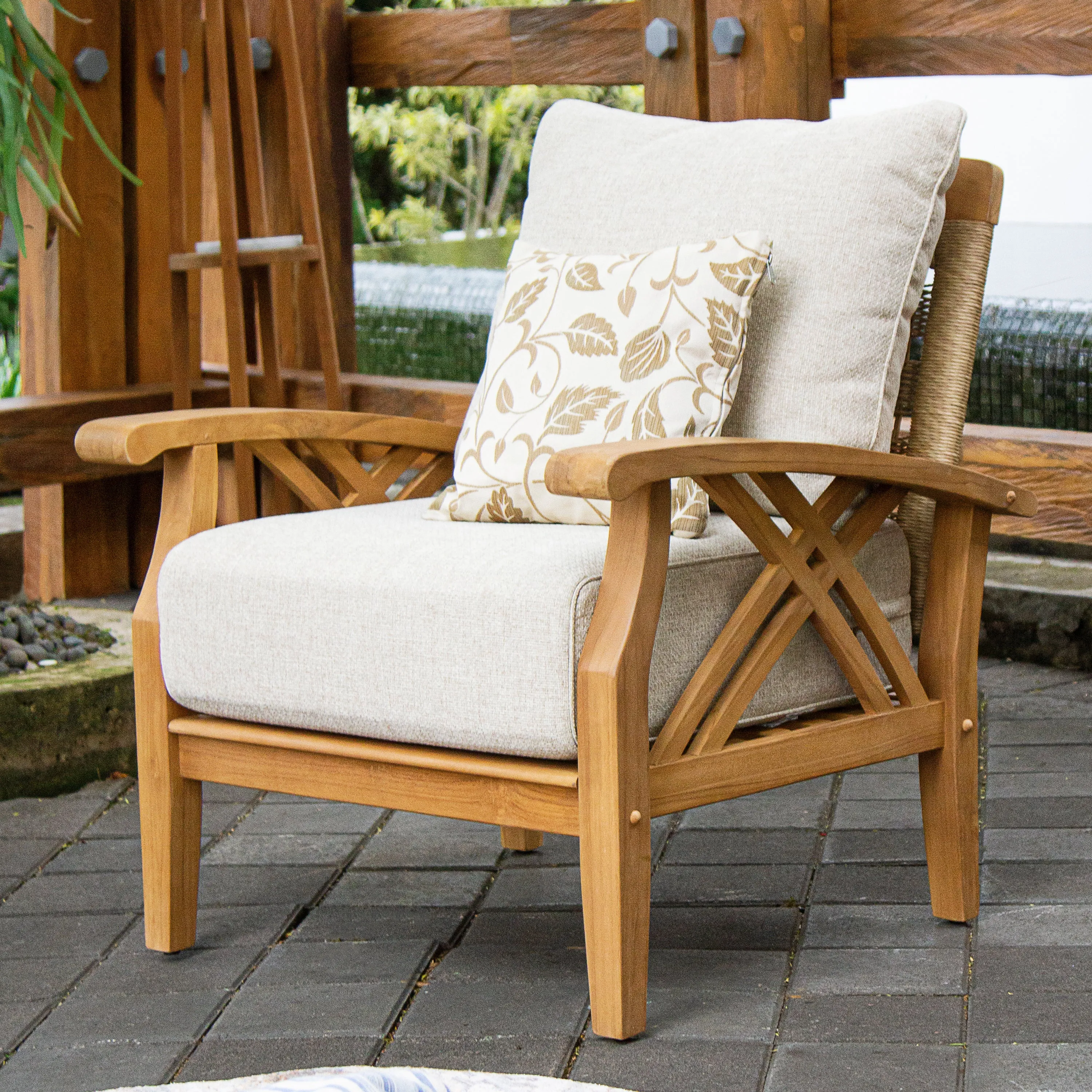 Carmel Teak Wood Patio Lounge Chair with Tan Cushion