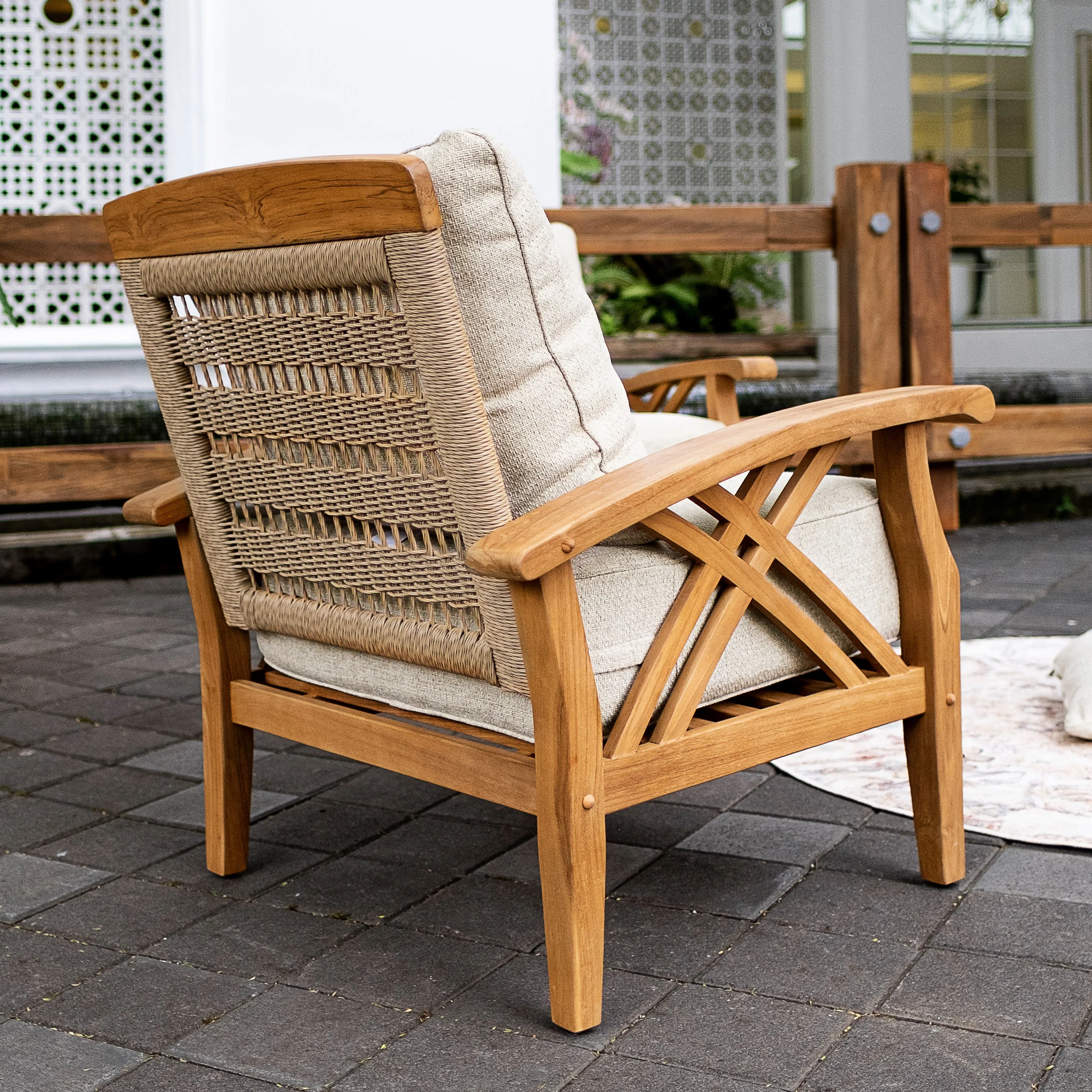 Carmel Teak Wood Patio Lounge Chair with Tan Cushion