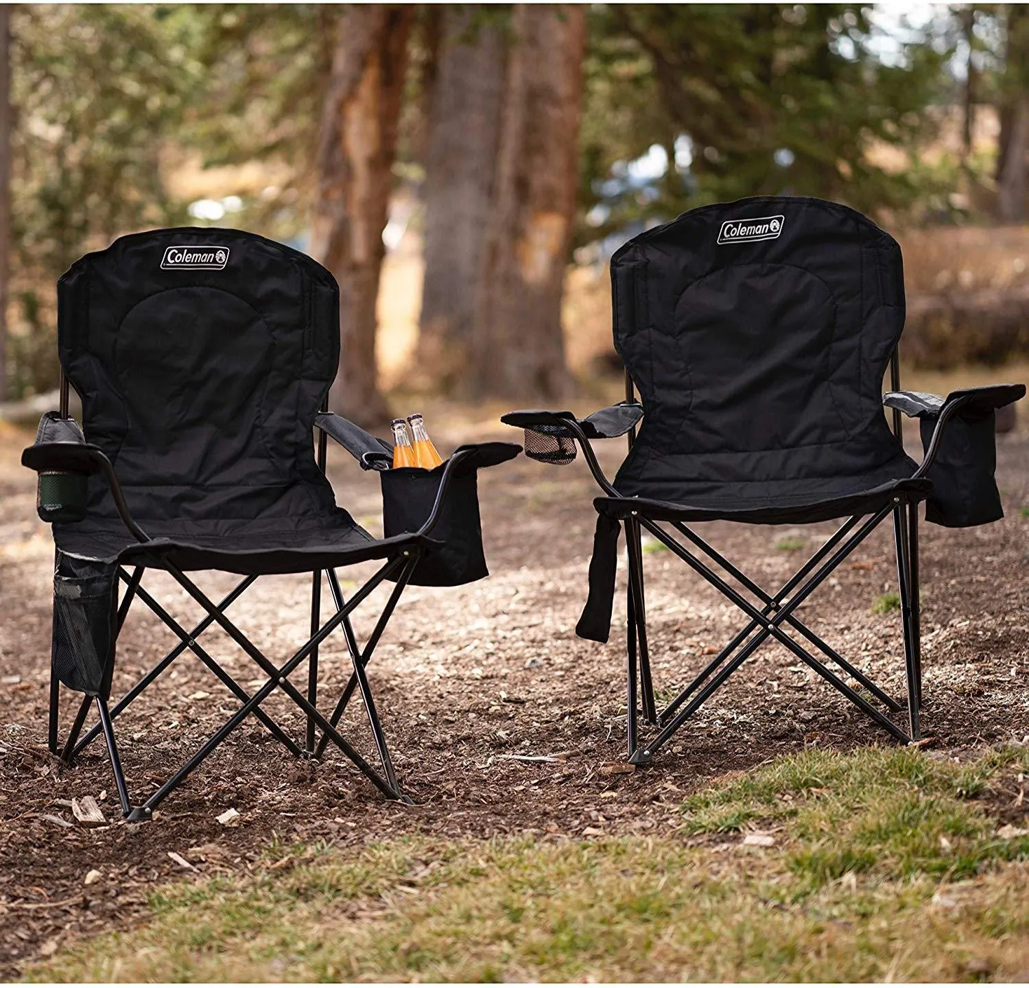 Coleman Portable Camping Quad Chair with 4-Can Cooler, black