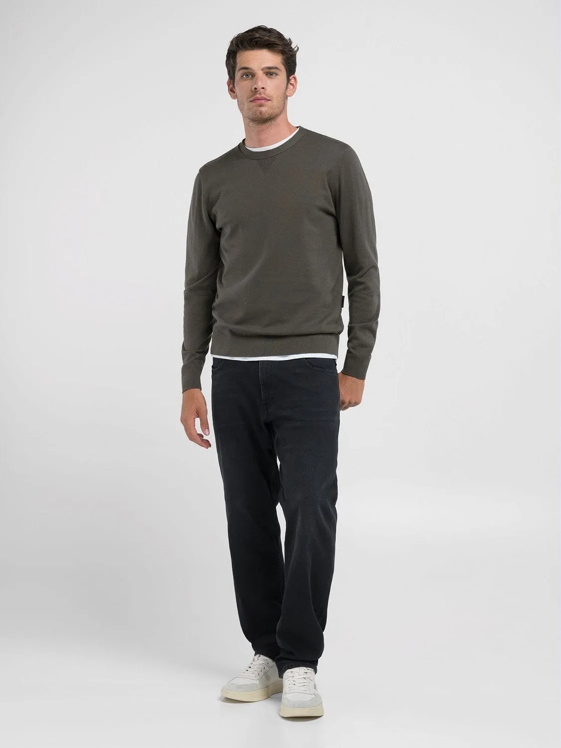 COTTON-BLEND CREW-NECK PULLOVER