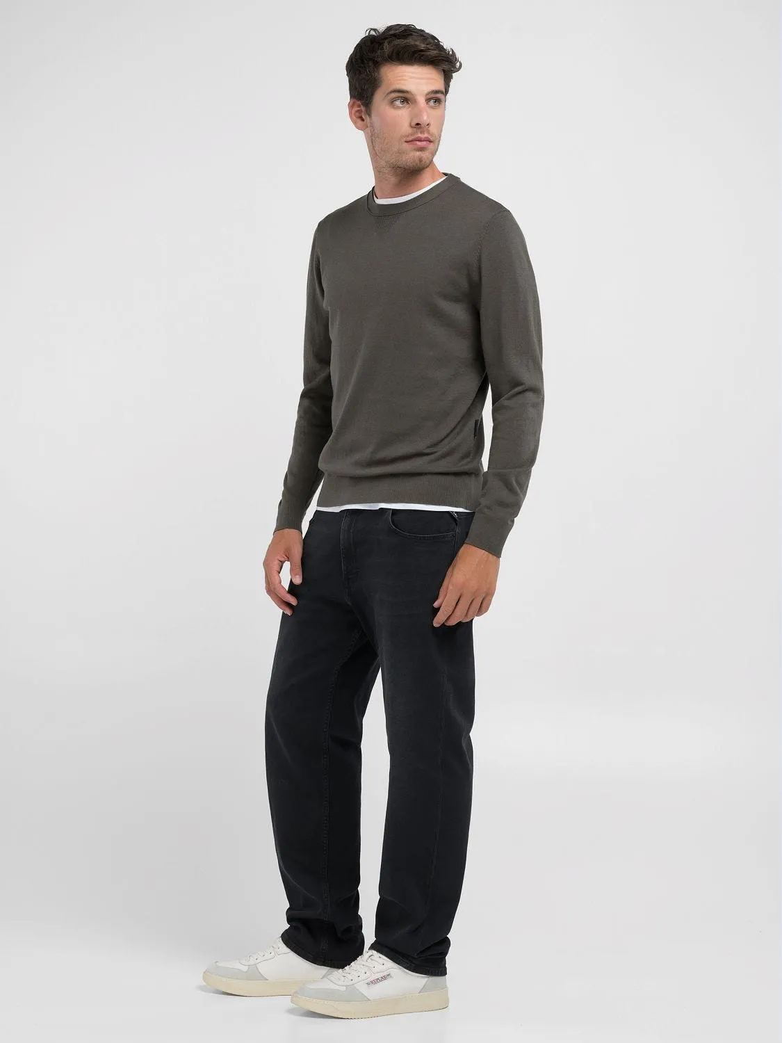 COTTON-BLEND CREW-NECK PULLOVER