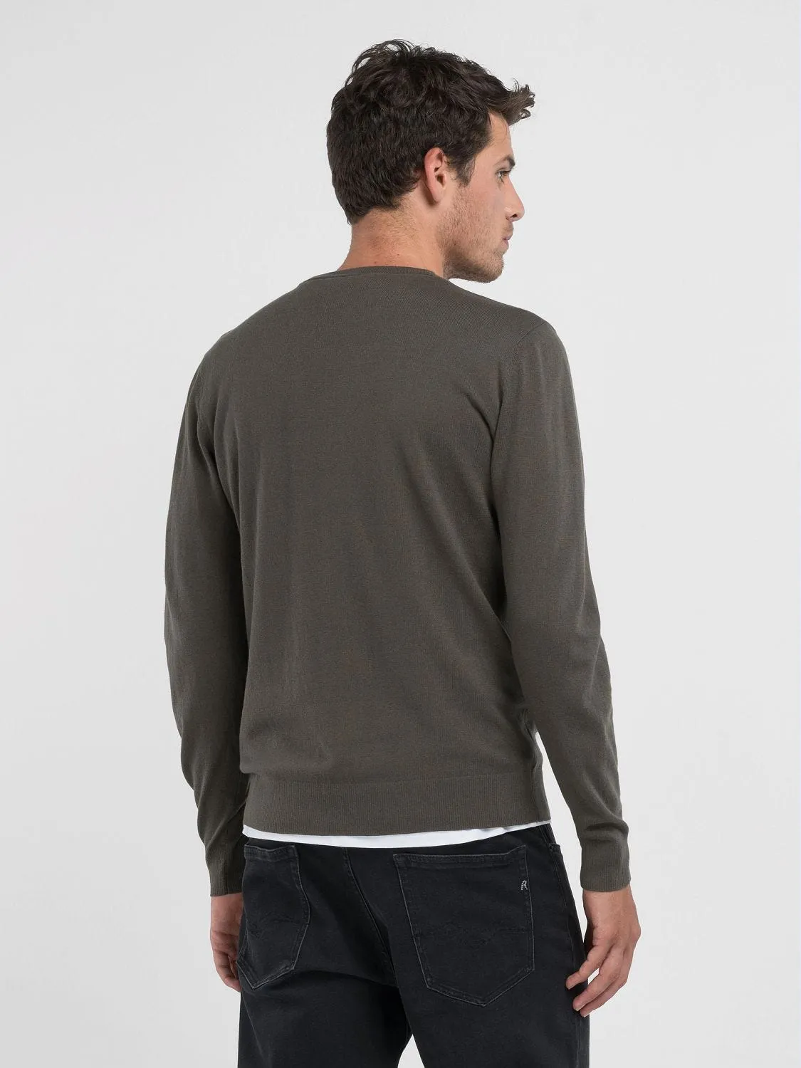 COTTON-BLEND CREW-NECK PULLOVER