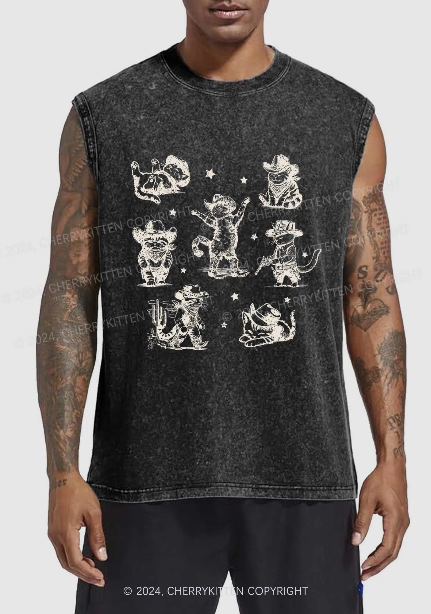 Cowboy Cats Y2K Washed Tank Cherrykitten