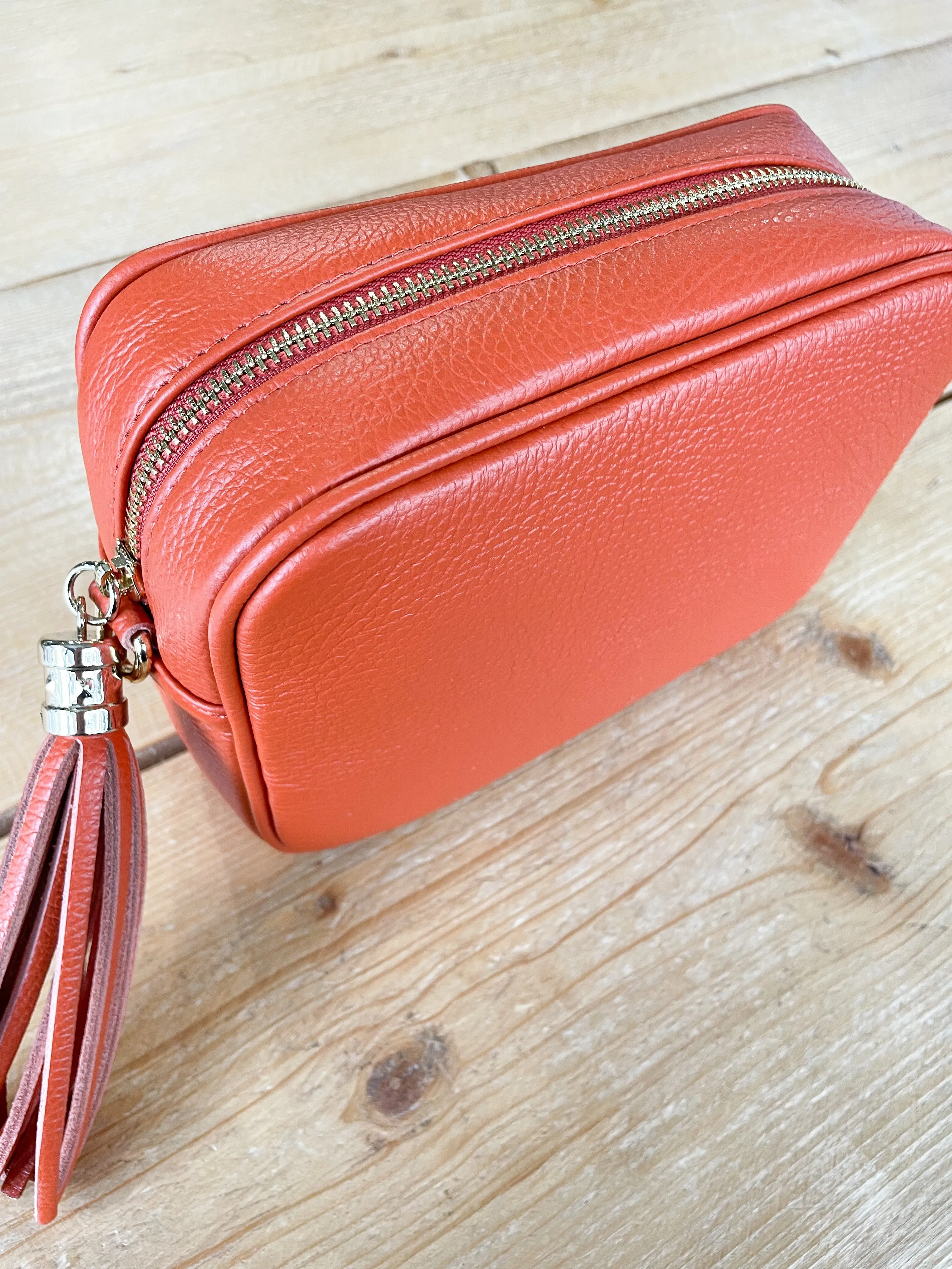 Cross Body Leather Bag Burnt Orange