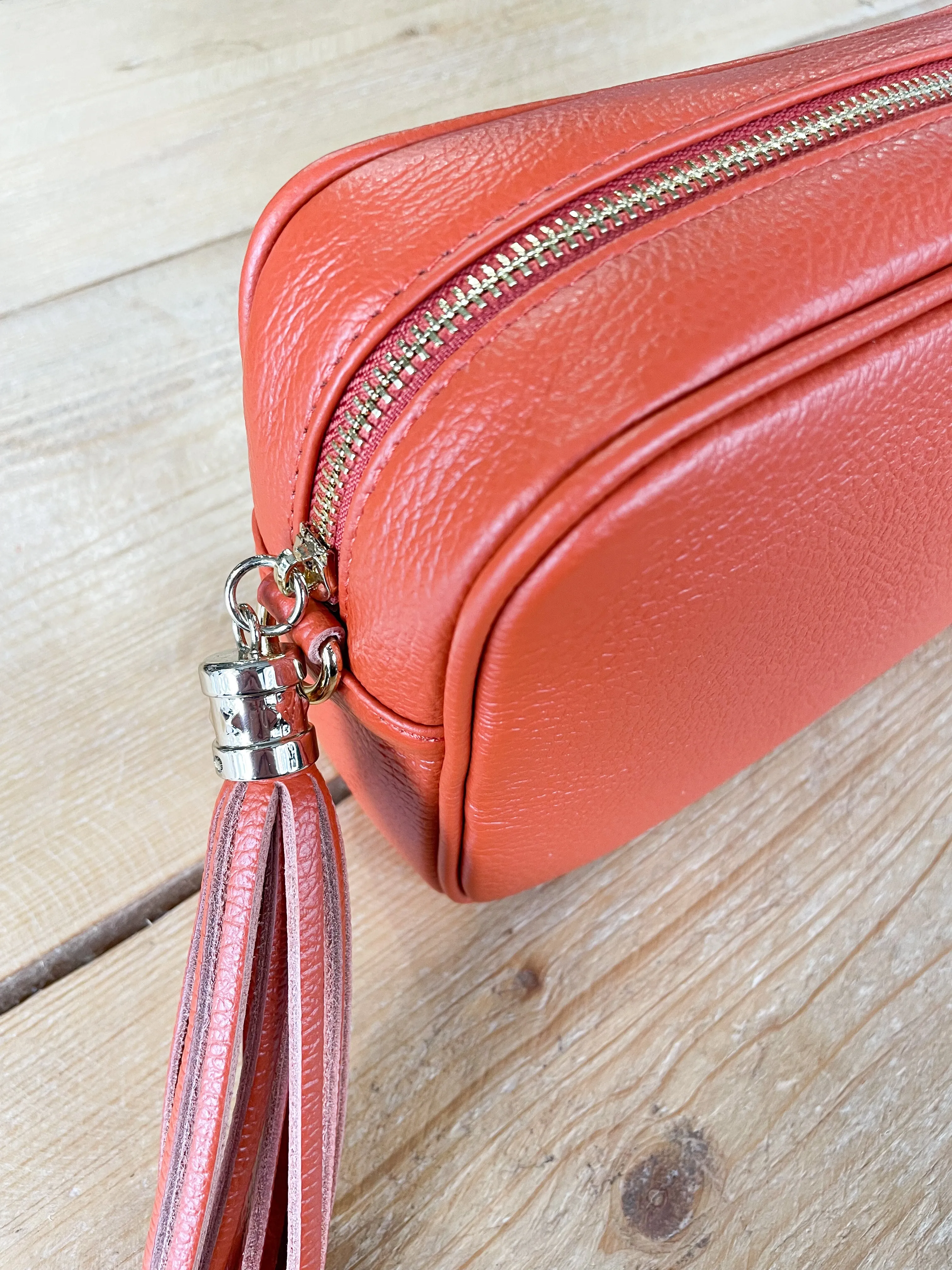 Cross Body Leather Bag Burnt Orange