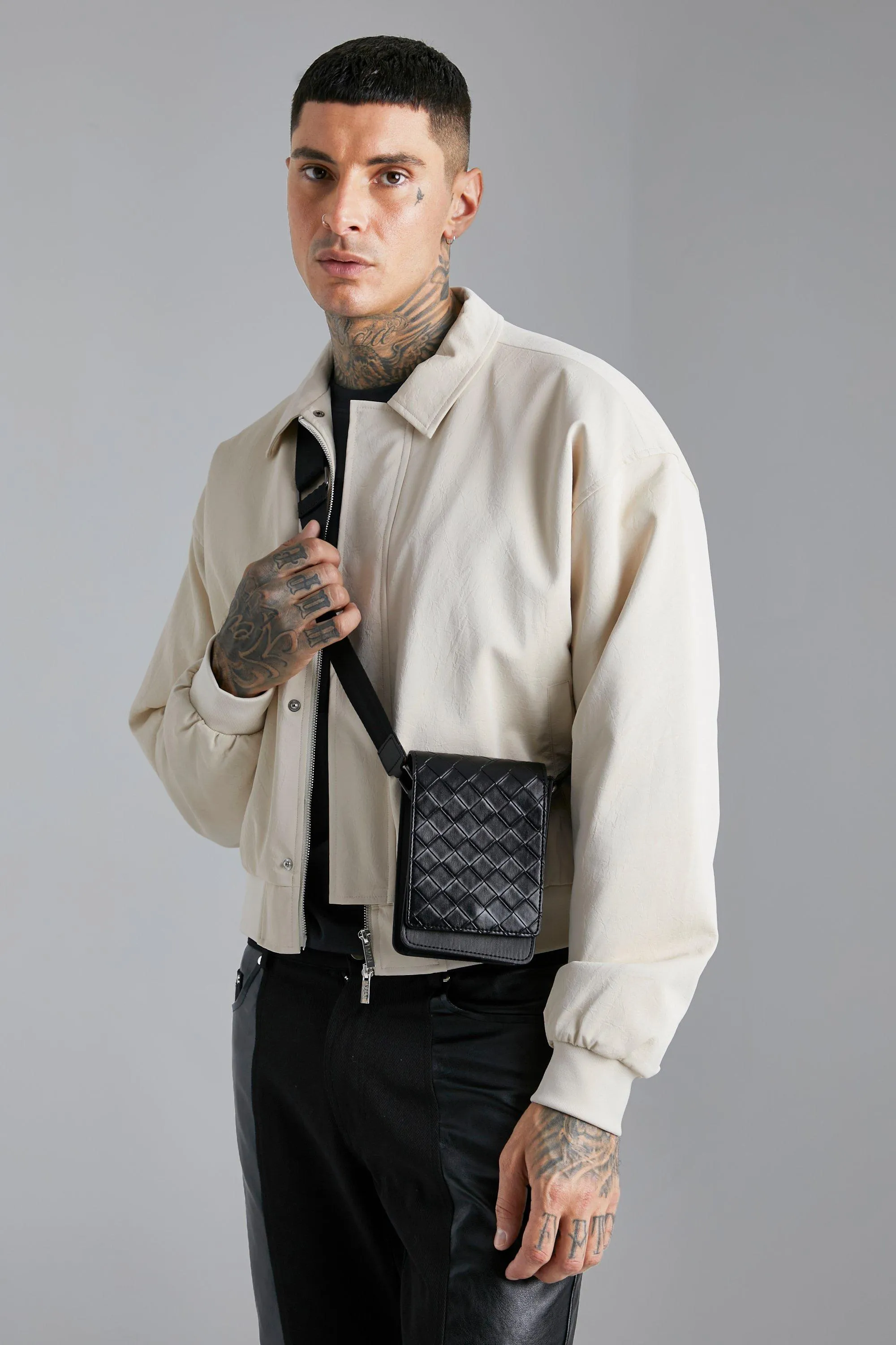 Faux Leather Quilted Cross Body Bag | boohooMAN UK