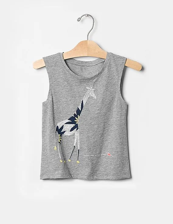 GAP Girls Grey Embroidered Graphic Tank