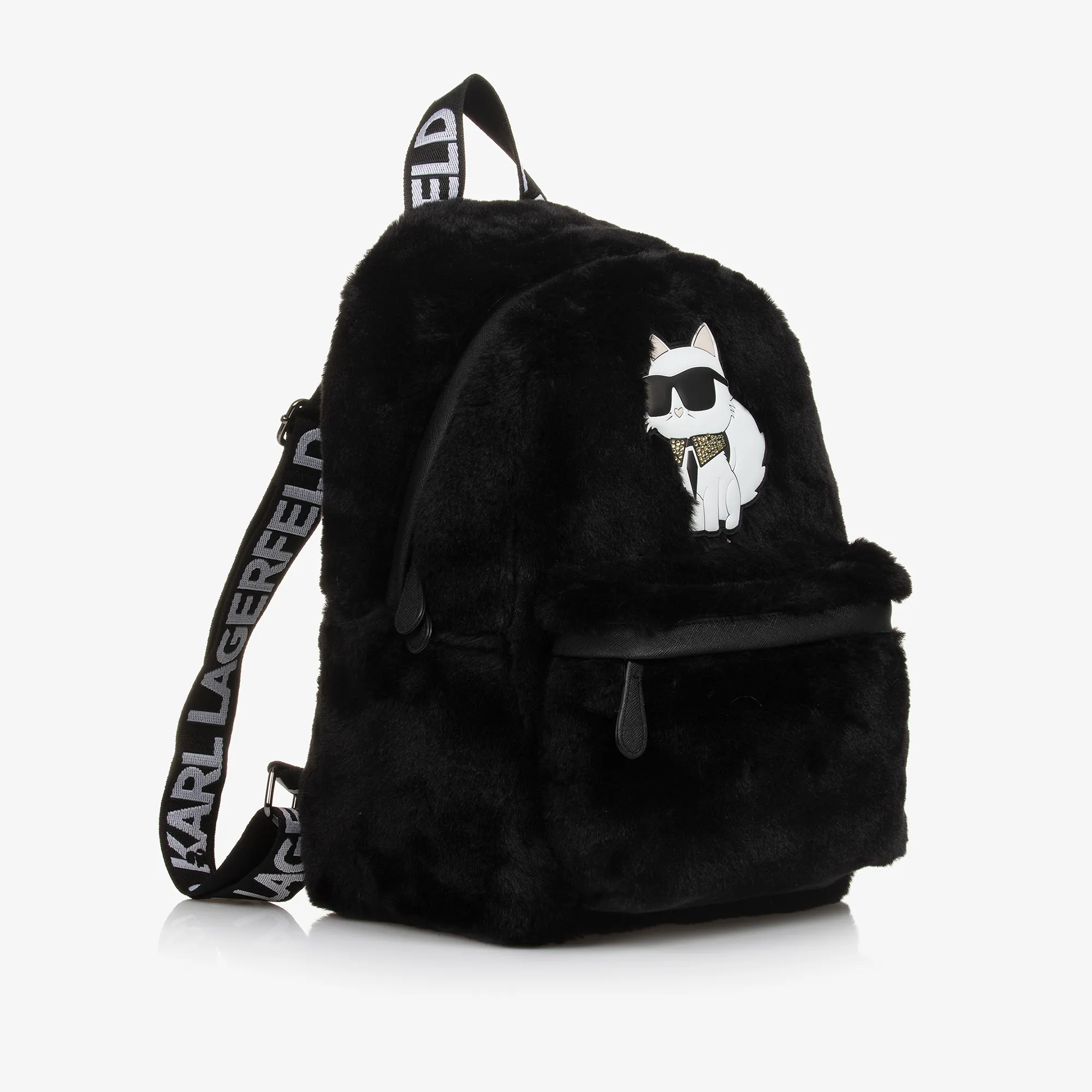 Girls Black Fluffy Choupette Backpack (31cm)