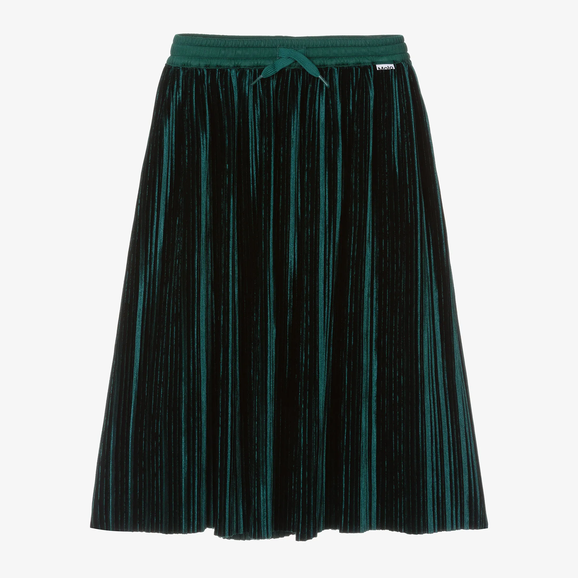 Girls Green Pleated Velour Skirt