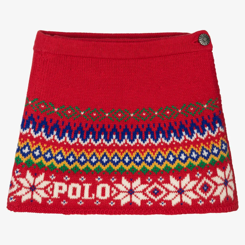 Girls Red Knit Festive Skirt