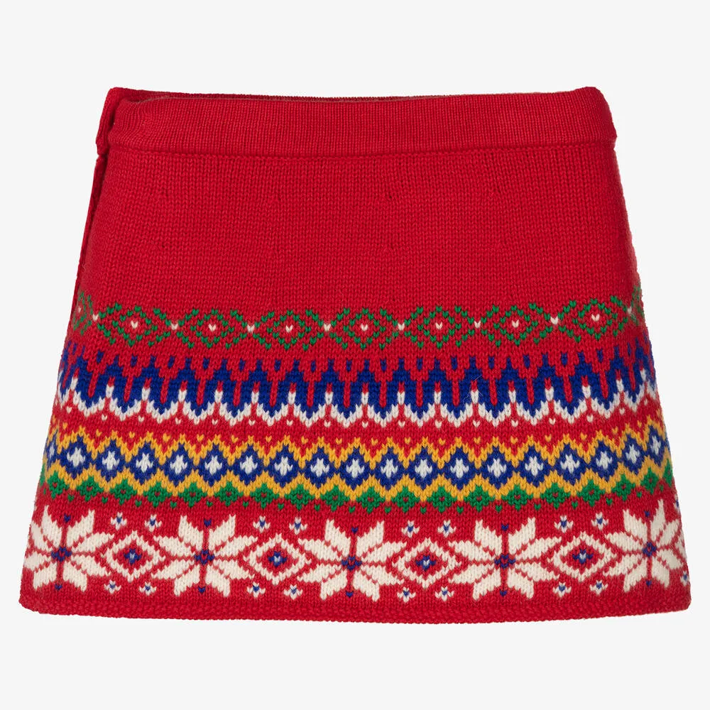 Girls Red Knit Festive Skirt