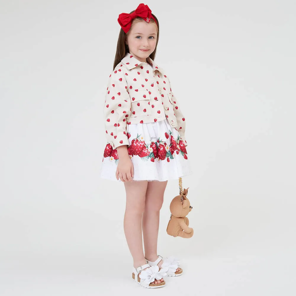 Girls White Strawberry Cotton Skirt