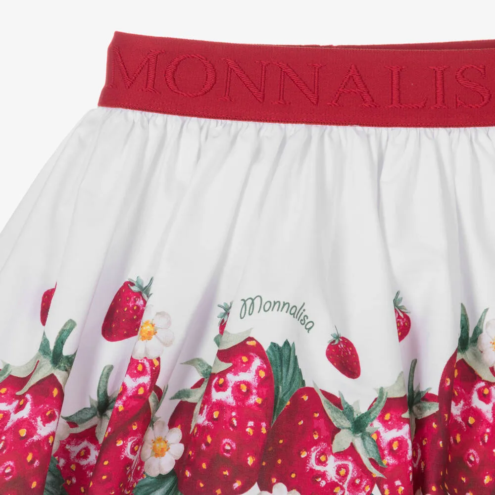 Girls White Strawberry Cotton Skirt