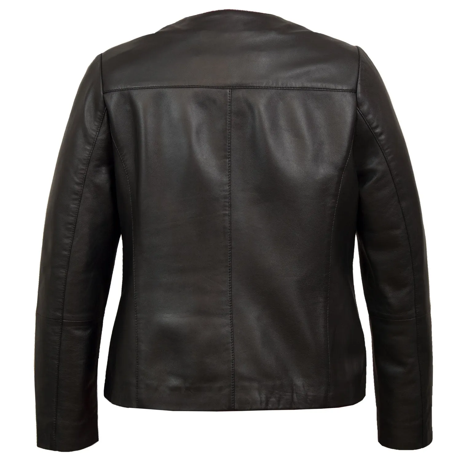 Grace Women's Black Collarless Leather Jacket