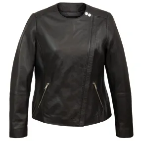 Grace Women's Black Collarless Leather Jacket