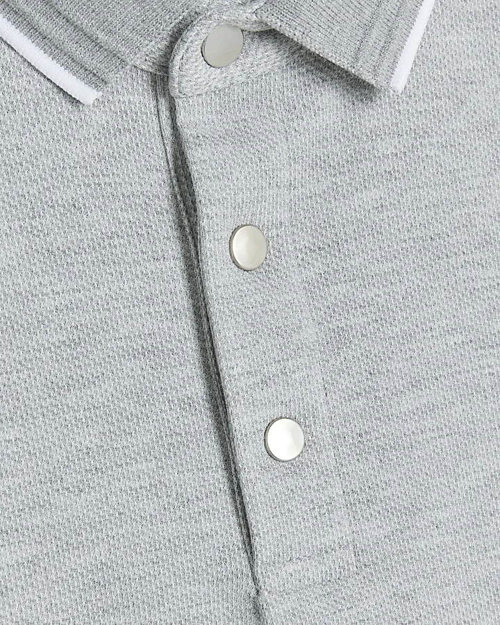 Grey Pique Slim Fit Polo Shirt