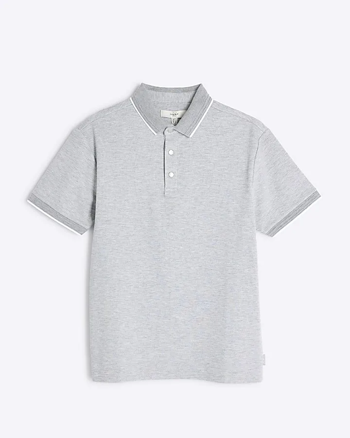 Grey Pique Slim Fit Polo Shirt