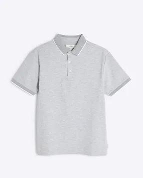 Grey Pique Slim Fit Polo Shirt