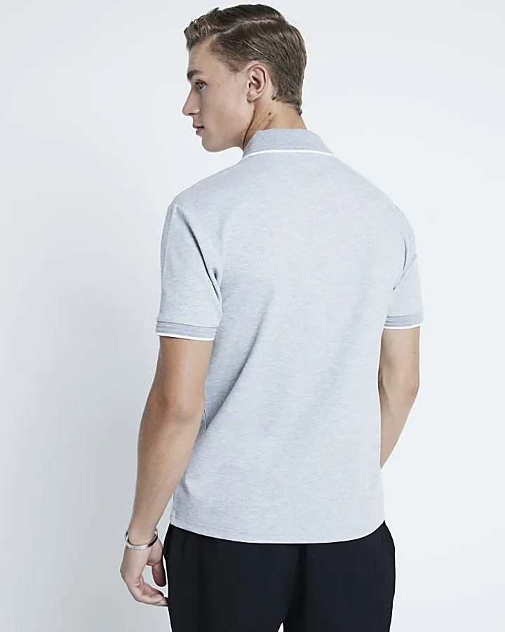 Grey Pique Slim Fit Polo Shirt