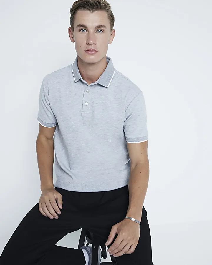 Grey Pique Slim Fit Polo Shirt