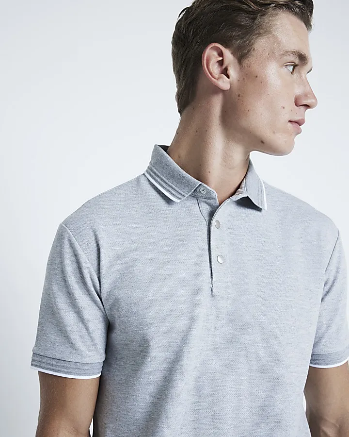 Grey Pique Slim Fit Polo Shirt