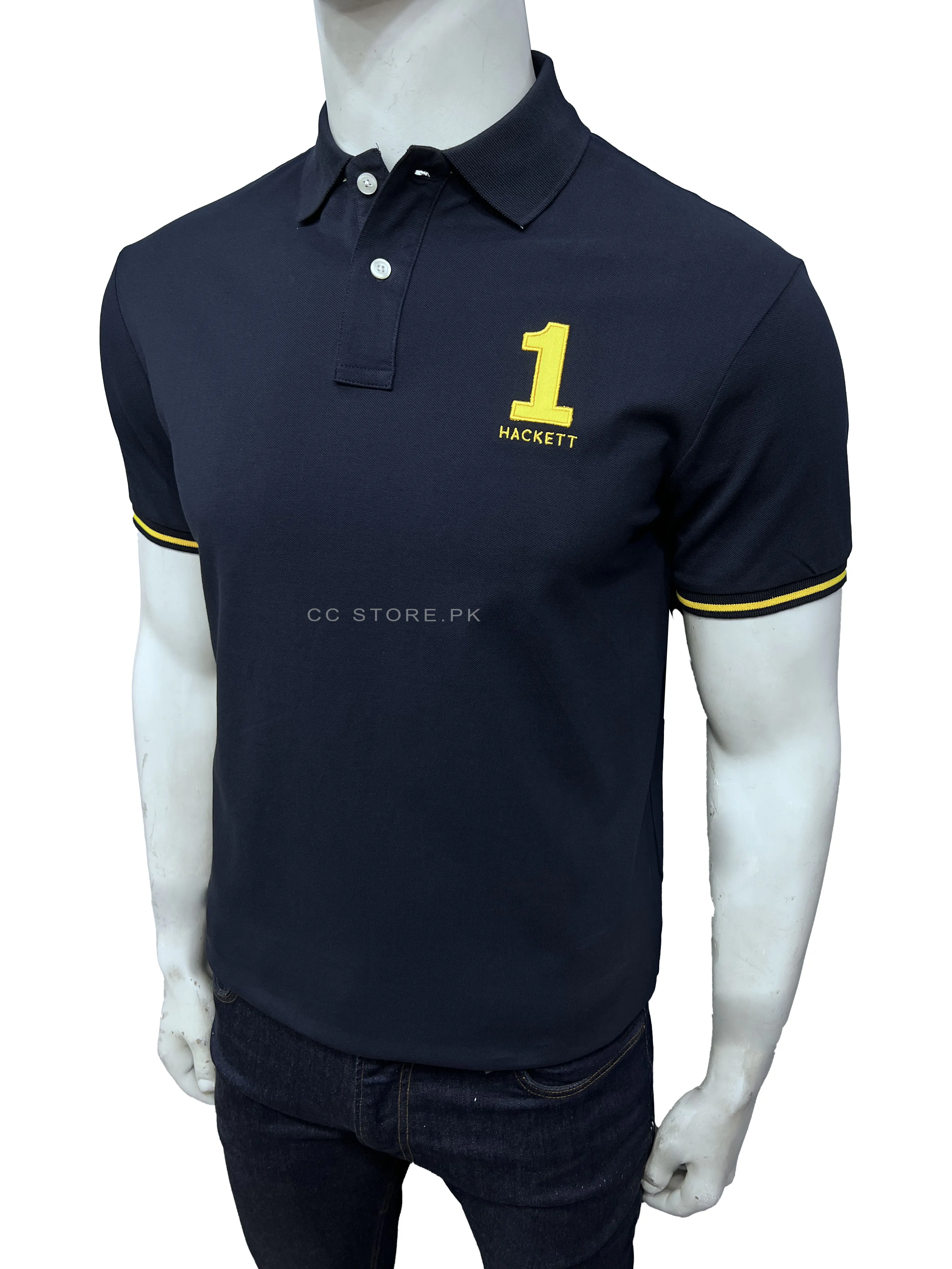 HKT Number Logo Navy Blue Polo