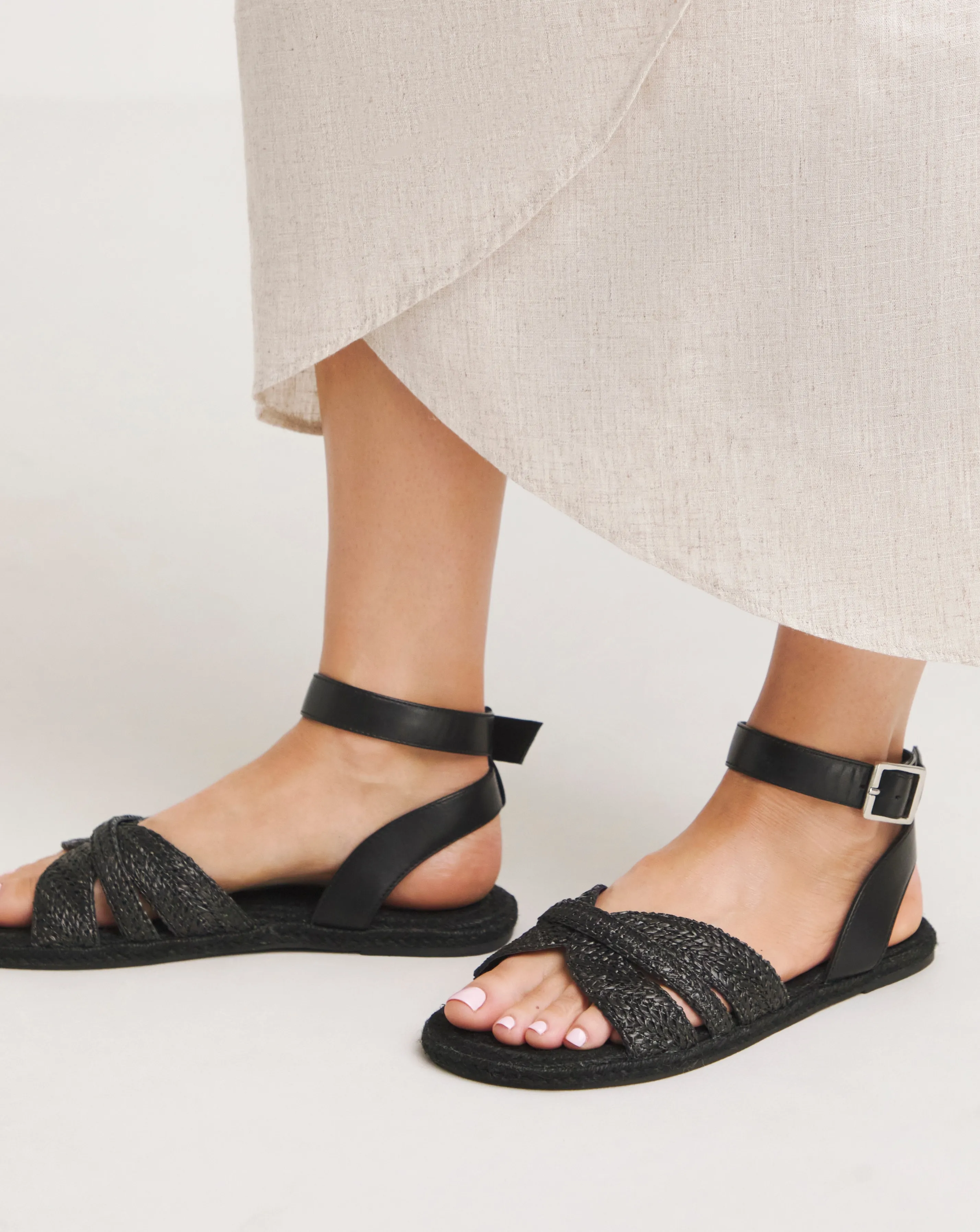 Ivy Raffia Two Part Flat Sandals Wide E Fit | Simply Be