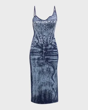 Jasmine Denim-Print Midi Tank Dress