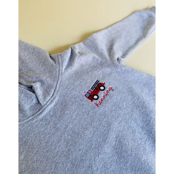 juju + stitch Little Kid Fire Truck Pullover Hoodie, Gray