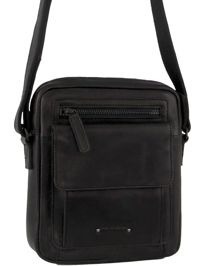 Leather Multi-Compartment Cross-Body Bag in Black